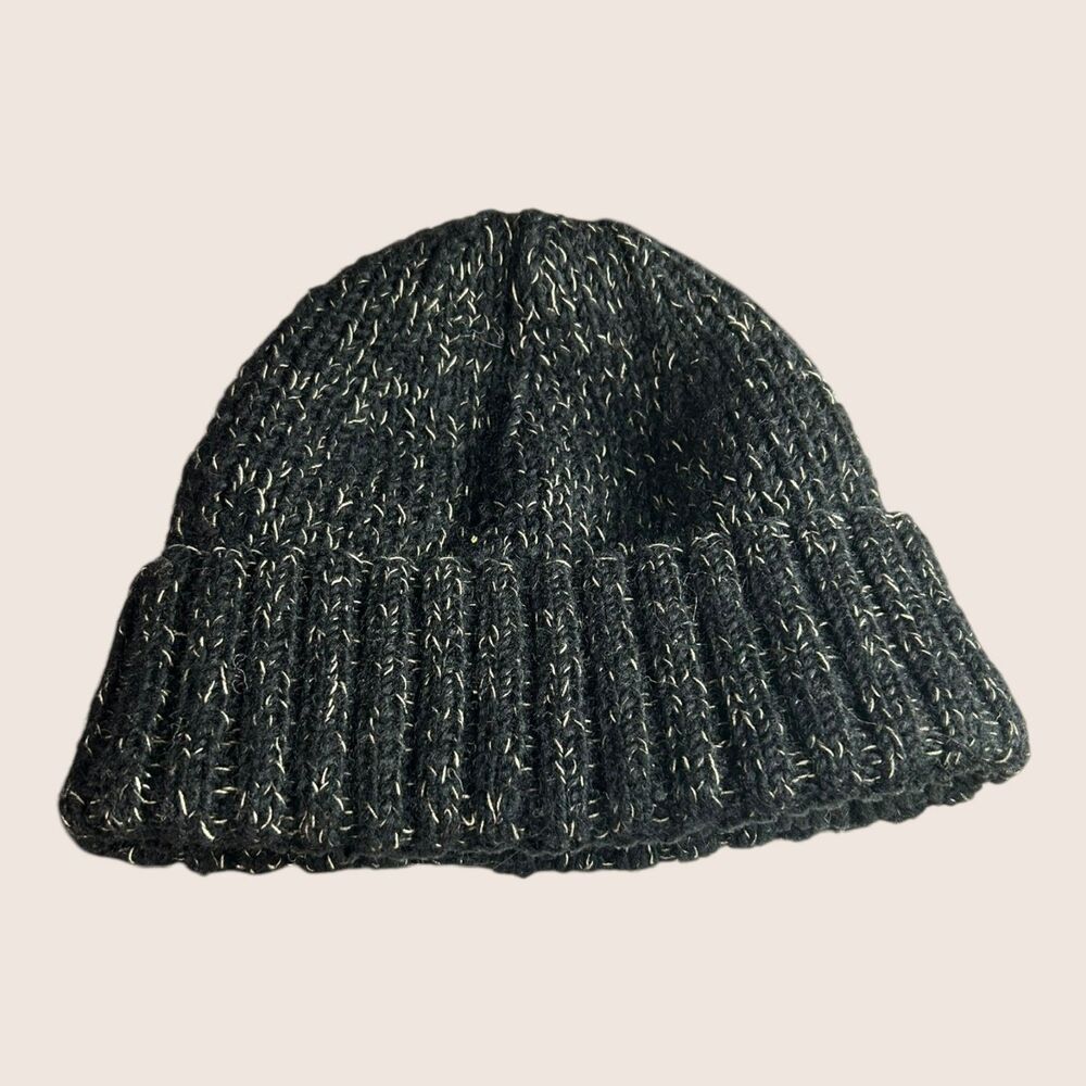 🖤 TARA 100% HANDSPUN WOOL HANDMADE KNIT LINED BEANIE CAP HAT TOQUE BLACK CREAM